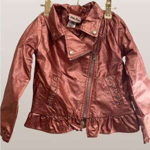 Little Lass Pink Moto Jacket with Ruffle Hem